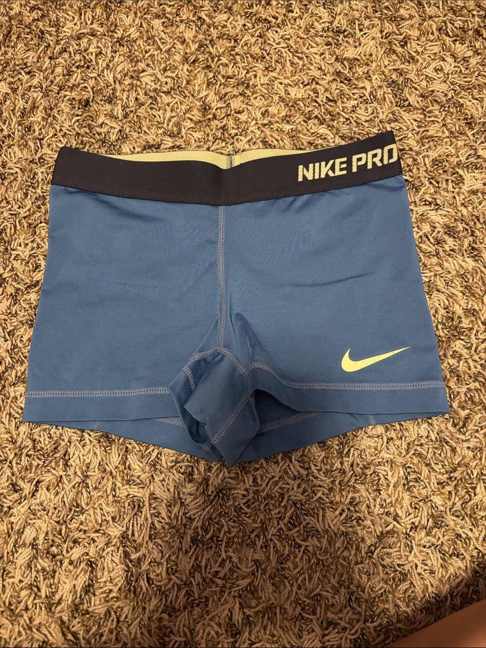 Nike women' Blue Compression Shorts with Lime Swoosh